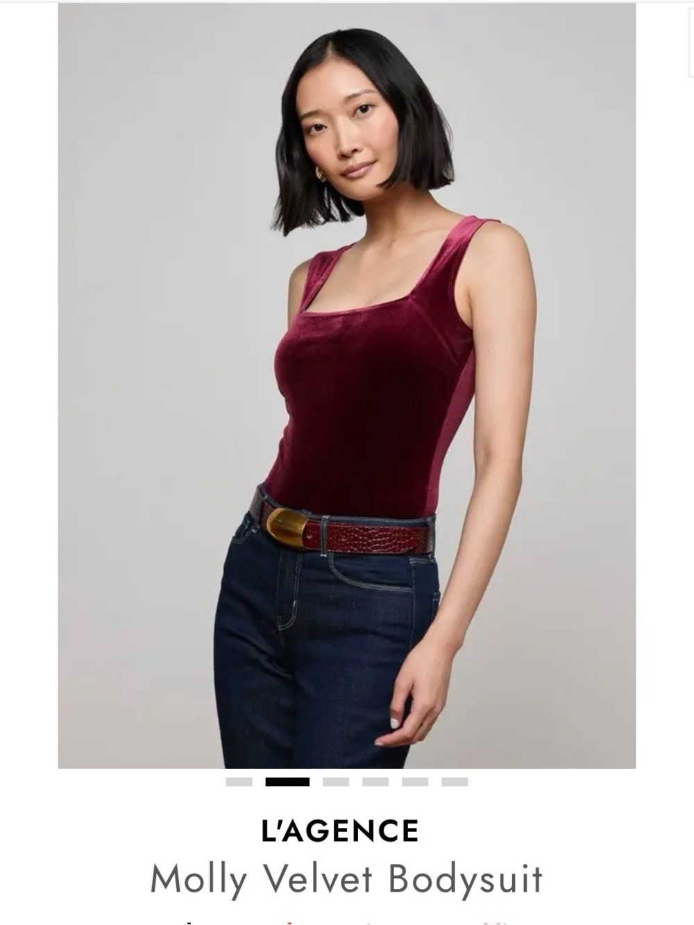 L'AGENCE Velvet Square-Neck Bodysuit — Wine